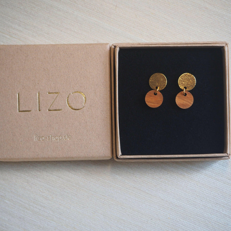Olive wood & metal drop earrings – handmade in Cologne — LIZO