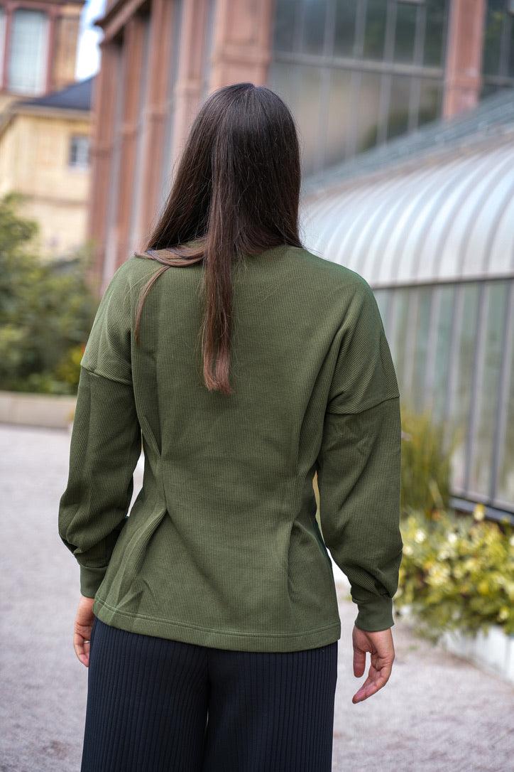 Nayala long sweater green khaki – Organic cotton, elegant & figure-flattering — Ansicht 6
