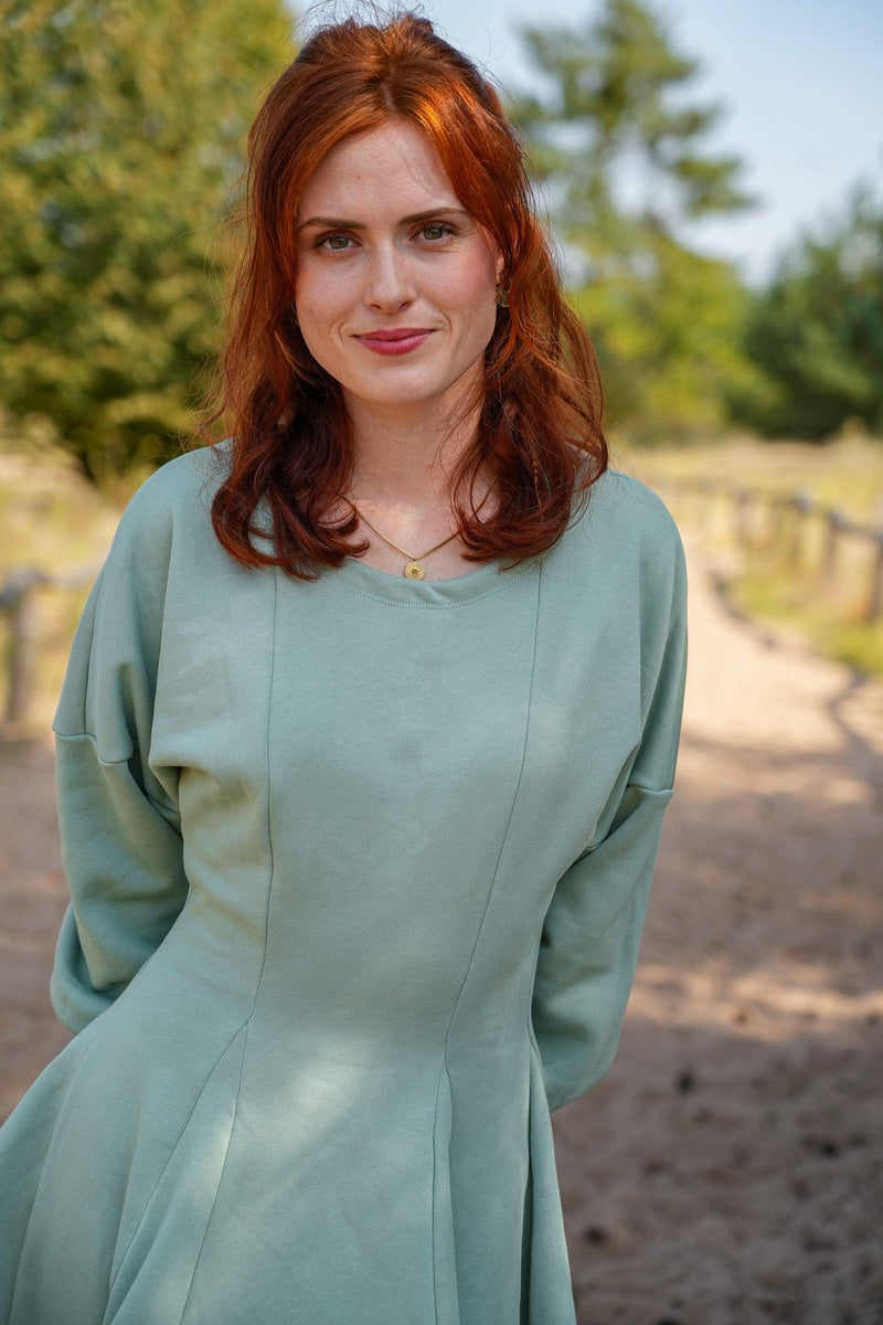 KAYLA dress sage green – organic cotton, ruffled hem — Ansicht 7