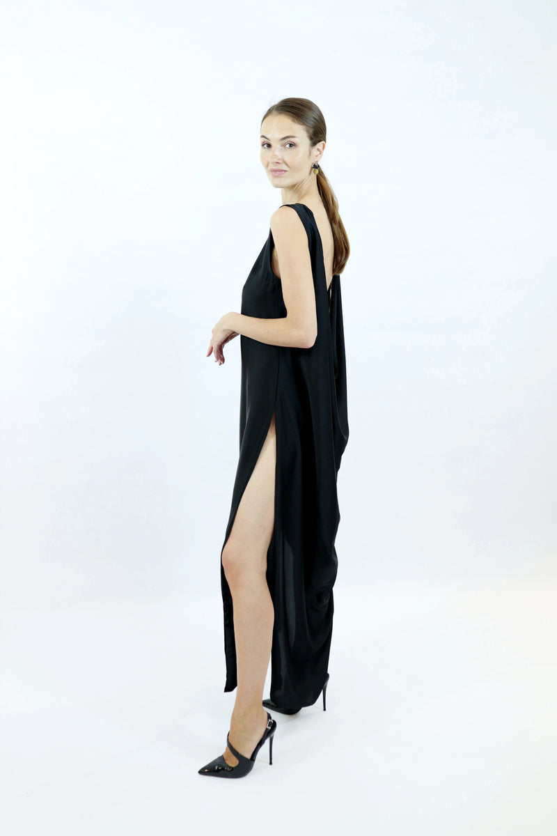 Maxi Dress Sadine - Black Evening Dress Made of Recycled Polyester — Ansicht 2