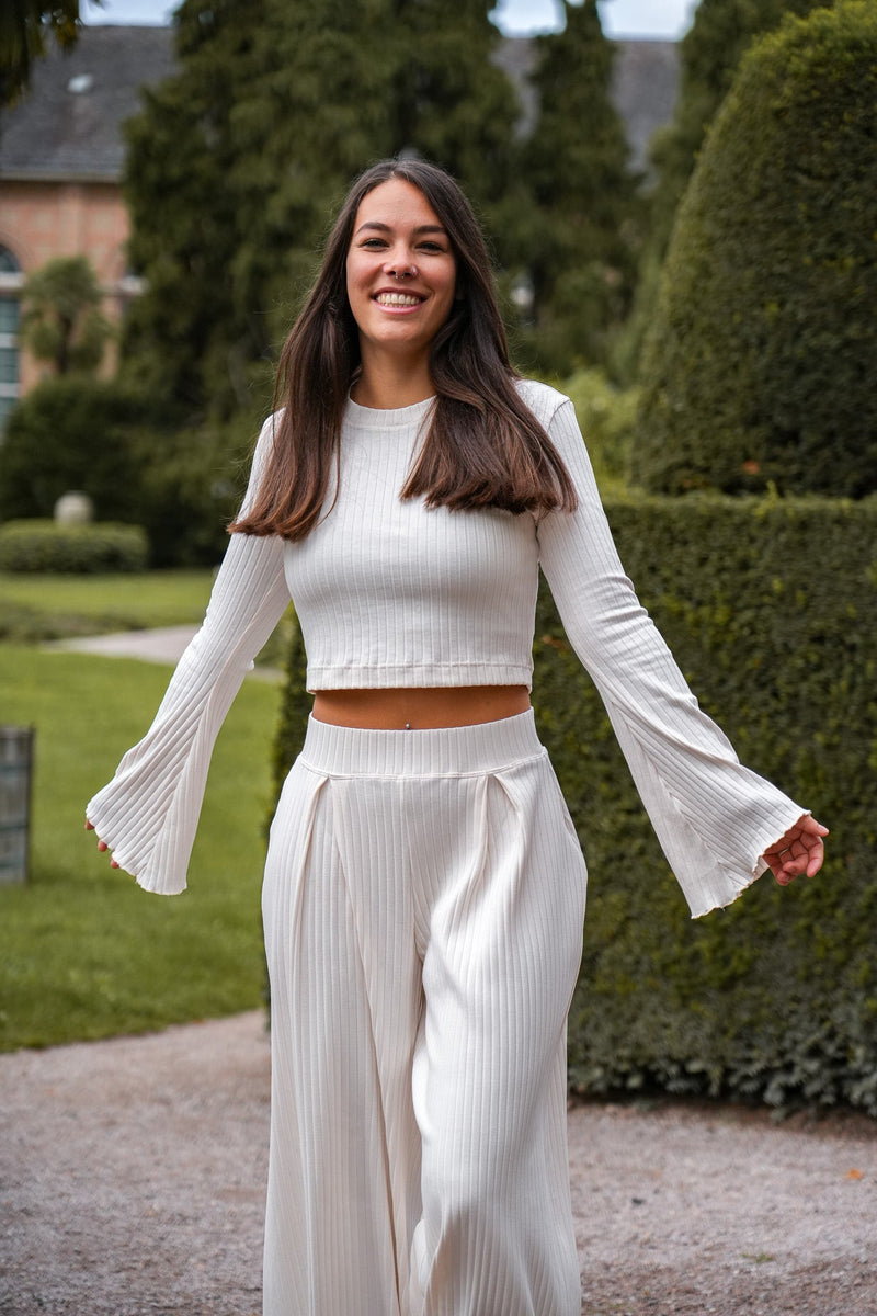 Lya Comfy Pants creamy white – Elegante Stoffhose mit elastischem Bund — Ansicht 5