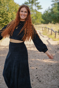 Marleen Rock black – eleganter Cordrock mit Gummibund & Godets — Ansicht 7