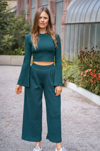 Lya Comfy Pants Bottle Green – Organic Cotton Fabric Trousers — Ansicht 1