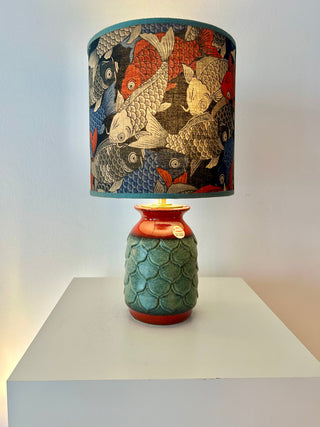 70er Jahre Jasba Vasenlampe mit japanischem Koi-Schirm