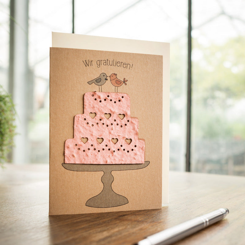Hochzeitskarte „Torte“ – Grußkarte mit Vogelmotiv — Die Stadtgärtner