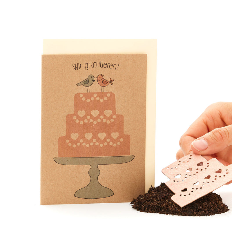 Hochzeitskarte „Torte“ – Grußkarte mit Vogelmotiv — Ansicht 2