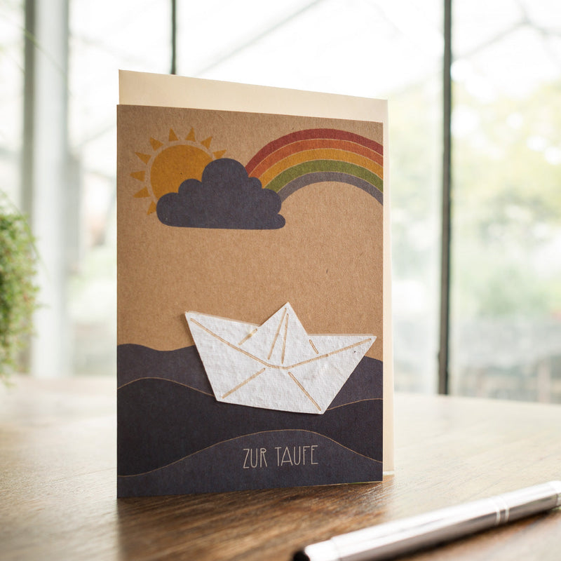 Christening Card "Boat" – Greeting Card with Floral Motif — Die Stadtgärtner