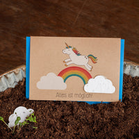 Grußkarte „Alles ist möglich“ – Einhorn & Regenbogen — Ansicht 1