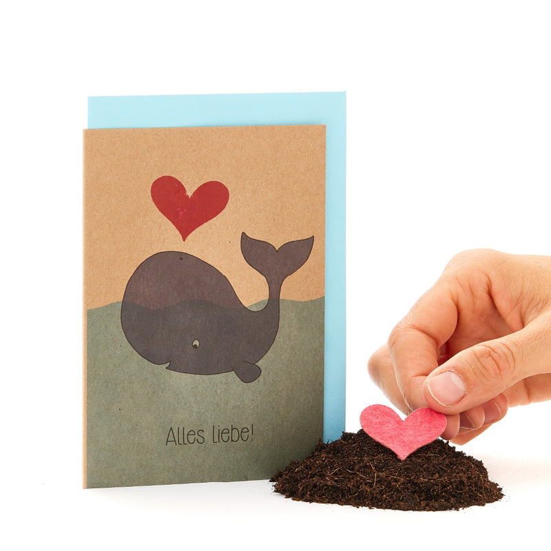 Grußkarte „Alles Liebe“ – Wal mit Saat-Herz — Ansicht 2