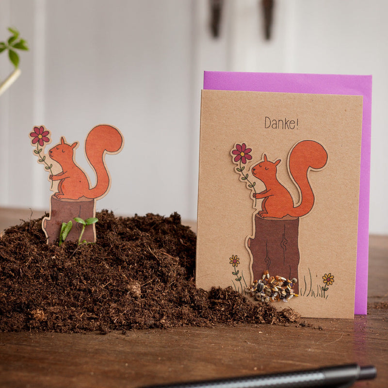 Dankeskarte „Eichhörnchen“ mit Saatstecker – DIN A6 — Die Stadtgärtner