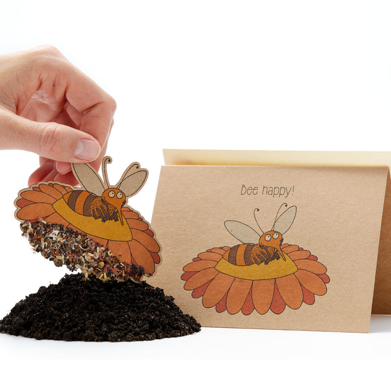 Grußkarte „Bee happy“ mit Saatstecker – Natronkraftkarton DIN A6 — Ansicht 2