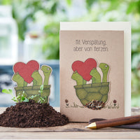 Grußkarte „Mit Verspätung“ – Saatstecker aus Pappe — Ansicht 1