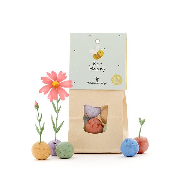 Bee Happy – Bunte Blumenmurmeln mit 8 Wildblumen-Saatkugeln