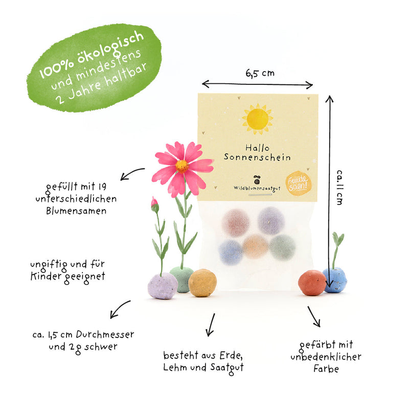 5 flower seed balls in a "Hello Sunshine" pouch - seed bombs for gifting — Ansicht 4