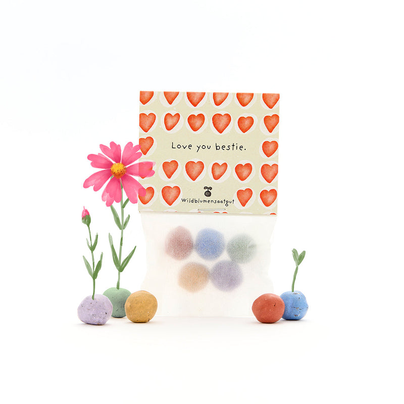 5 Flower Marbles "Love You Bestie" - Seed Marbles for Friends — Die Stadtgärtner