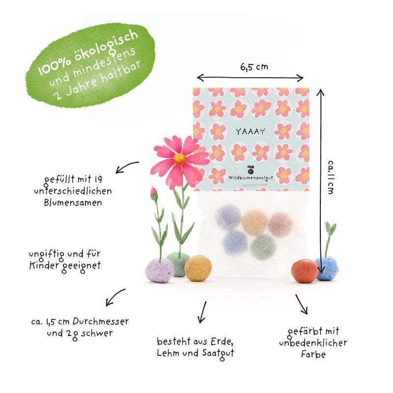 5 flower marbles in a "Yay" bag – seed bombs for gifting — Ansicht 4