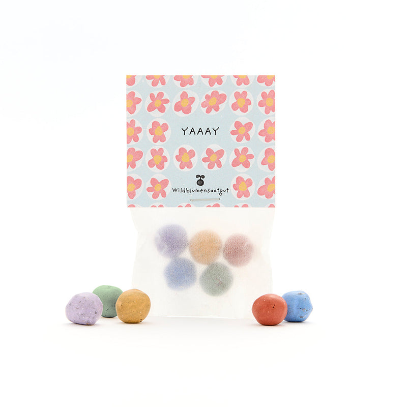 5 flower marbles in a "Yay" bag – seed bombs for gifting — Ansicht 2
