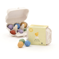 6 colorful flower marbles in egg carton "Hooray, you're here" — Ansicht 2
