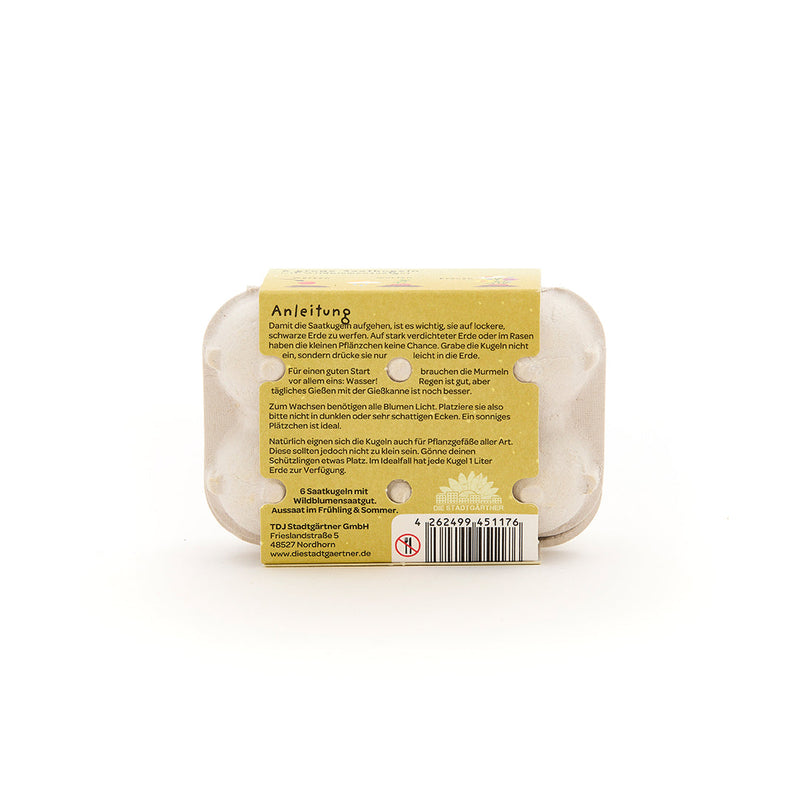 6 colorful flower marbles in egg carton "Hooray, you're here" — Ansicht 3