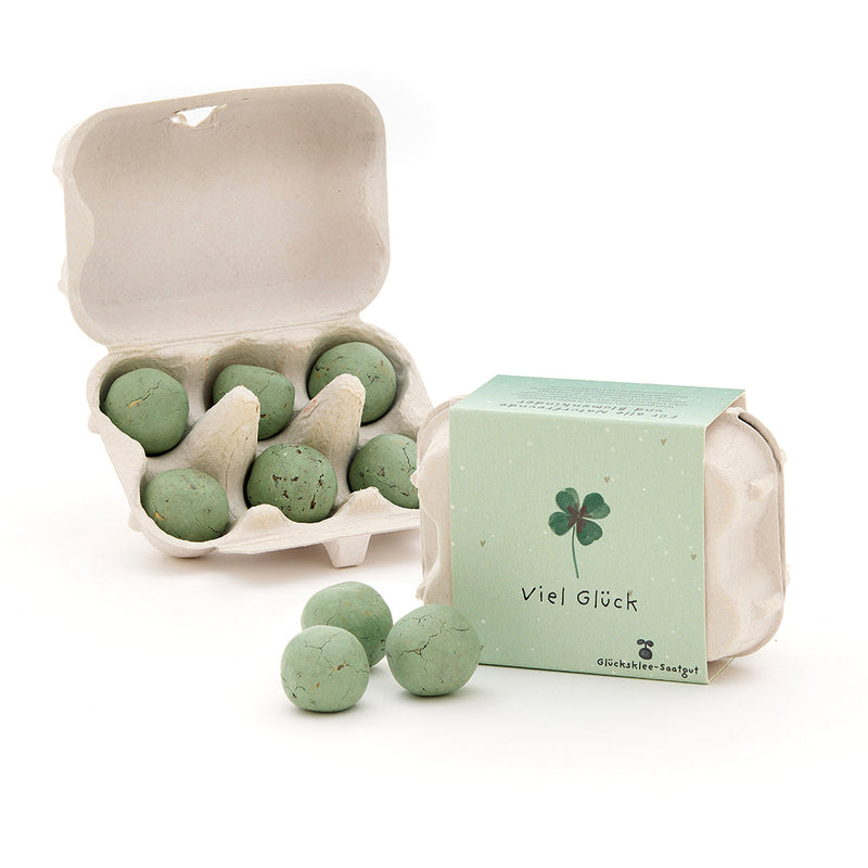6 colorful flower marbles in egg carton "Good Luck" - lucky clover seed balls — Ansicht 2