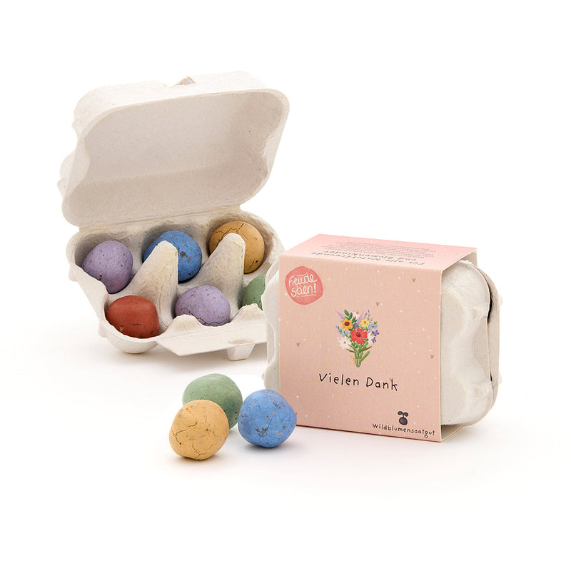 6 colorful flower marbles in an egg carton "Thank you very much" - wildflower seeds — Ansicht 2