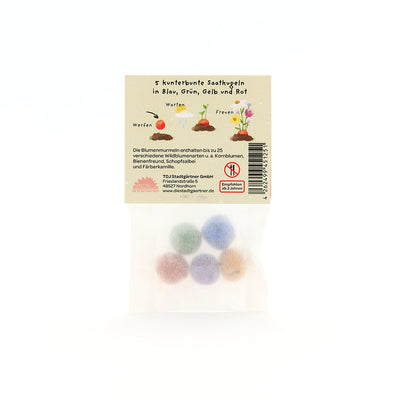 5 flower marbles in a 