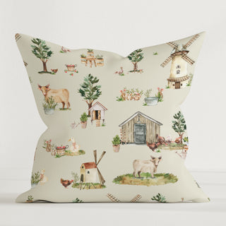 Leslis „Auf dem Bauernhof“ Kinder Dekokissen 40×40 cm ohne Füllung | Kühe, Hühner, Gänse & Häschen auf weicher Baumwolle | Leuchtend, hautfreundlich, ideal als Geschenk
