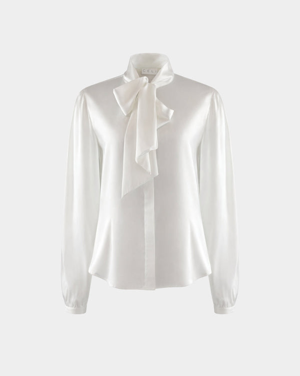 Bow-Tie-Bluse aus recyceltem PET-Polyester – elegant & nachhaltig