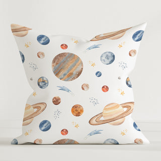 Dekokissen „Planeten“ 40×40 cm mit Sonnensystem – OEKO‑Tex Baumwolle, GOTS‑Farben, weich, hautfreundlich und edukativ fürs Kinderzimmer
