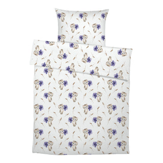 Katze mit Blumen Premium Kinderbettwäsche – Handgemalt | OEKO‑Tex | Sanfte Pastelltöne