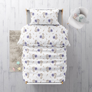 Katze mit Blumen Premium Kinderbettwäsche – Handgemalt | OEKO‑Tex | Sanfte Pastelltöne