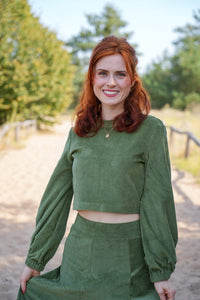 Marleen Crop Jumper olive – Corduroy Jumper waist-length Balloon Sleeves — Ansicht 2