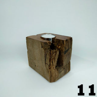 Timbur – Wooden tealight holder | Reclaimed wood &amp; stainless steel | Modern design with character