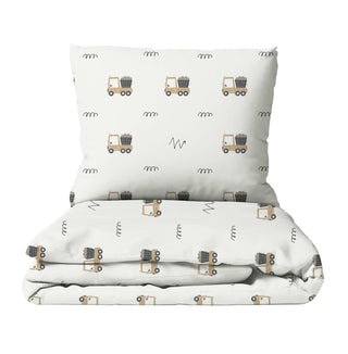 Leslis „Baufahrzeuge“ Kinderbettwäsche | Kräftige Baustellen‑Motive | Satin 100×135/40×60 oder Musselin 135×200/80×80 | Kühl, weich, ideal für kleine Baumeister
