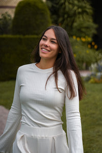 Lya langer Pulli creamy white – Trompetenärmel, Bio-Baumwolle — Ansicht 6