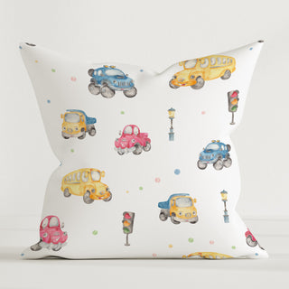 Alt-„Autos“ Kinder Dekokissen, 100 % Baumwolle, 40×40 cm, ohne Füllung – bunte Auto‑Illustrationen für kuschelige Rennträume im Kinderzimmer.
