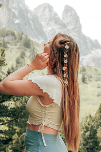 FARRAH Crop T-Shirt Shell Weiß – Tencel & Elasthan mit Rüschen — Ansicht 3