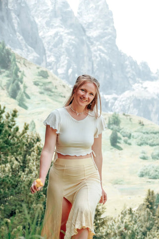 FARRAH Midiskirt mellow – High-Waist Rippenrock | Schlitzdesign | Nachhaltig gefertigt