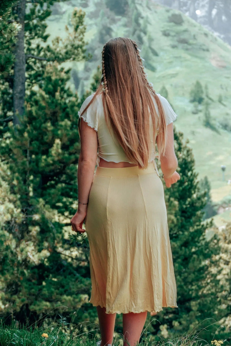 FARRAH Midiskirt mellow – High-waisted ribbed skirt with slit design — Ansicht 8