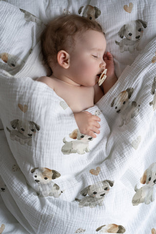 Kinderbettwäsche „Kleine Welpen“ – OEKO‑Tex Baumwolle | Musselin/Satin | Handgefertigt