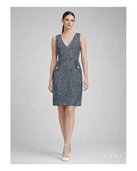 Kleid Laura – Bouclé-Stoff, V-Ausschnitt, EU-Herstellung