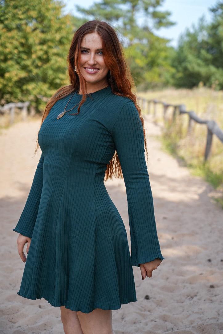 Lya dress bottle green – organic cotton, handmade in Germany — Ansicht 3