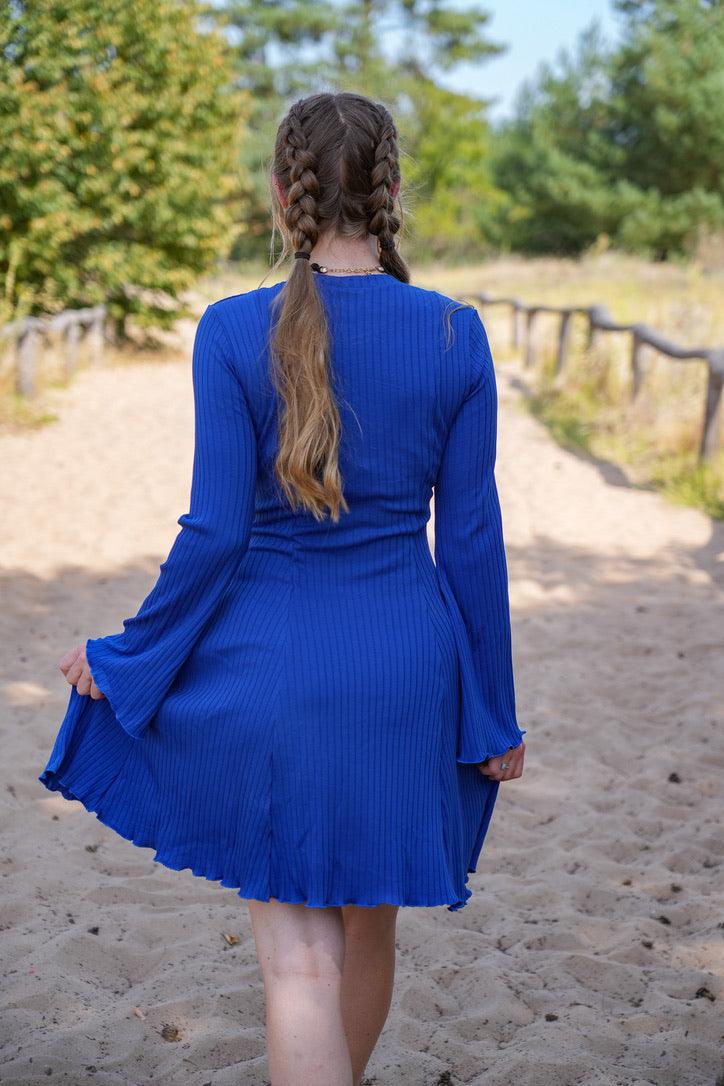 Lya Dress cobalt blue – Ribbed Long Sleeve Women's Dress — Ansicht 8