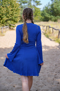 Lya Dress cobalt blue – Ribbed Long Sleeve Women's Dress — Ansicht 8