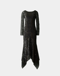 Noir Structure Dress – Asymmetric Sequin Tulle Made from Recycled Materials | Aline CELI — Ansicht 1