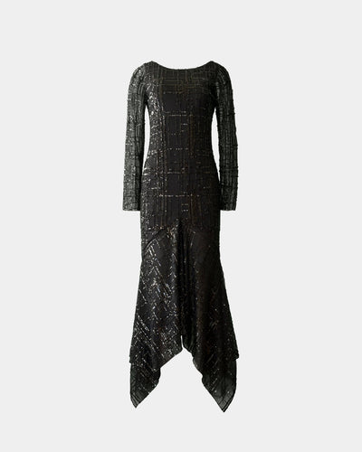 Kleid Noir Structure – Pailletten-Tüll Asymmetrisch aus Recycelt | Aline CELI