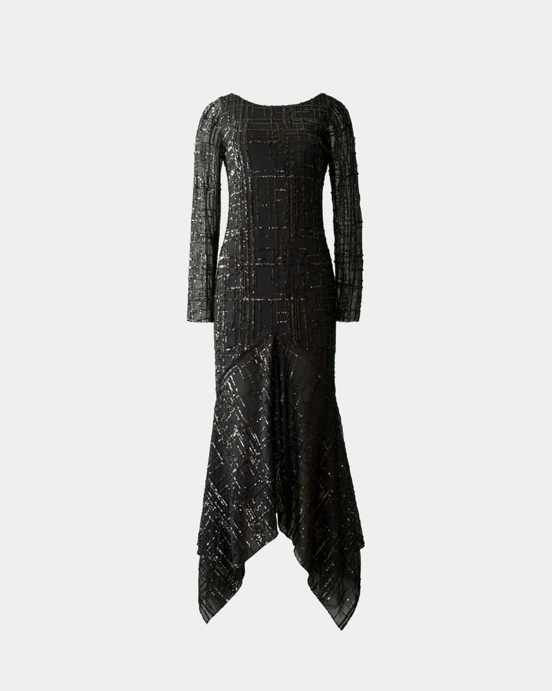 Noir Structure Dress – Asymmetric Sequin Tulle Made from Recycled Materials | Aline CELI — Aline CELI
