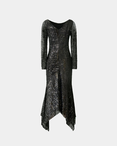 Kleid Noir Structure – Pailletten-Tüll Asymmetrisch aus Recycelt | Aline CELI