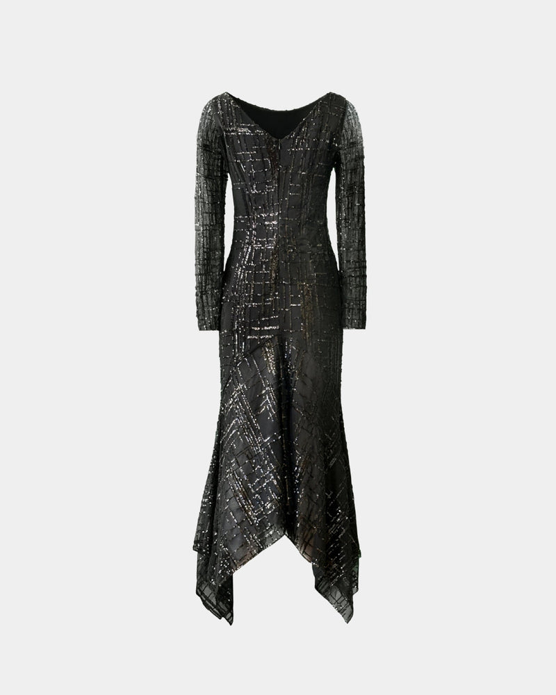 Noir Structure Dress – Asymmetric Sequin Tulle Made from Recycled Materials | Aline CELI — Ansicht 2