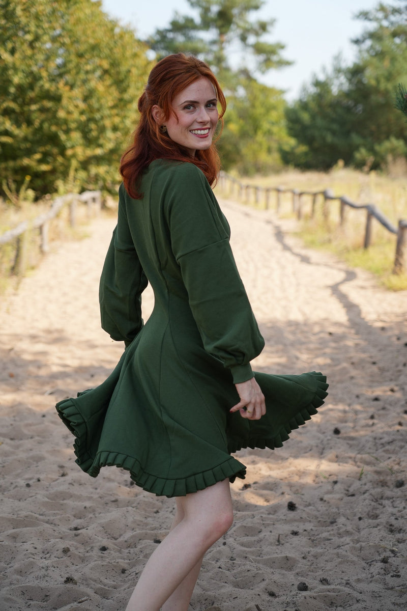 KAYLA dress green khaki – Organic cotton | Ruffle hem | Sustainable — Ansicht 6